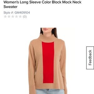 Color Block Mock Neck Sweater - Tan and Red